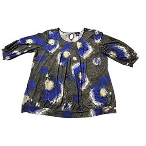 Apostrophe Blue and Black Abstract Blouse
